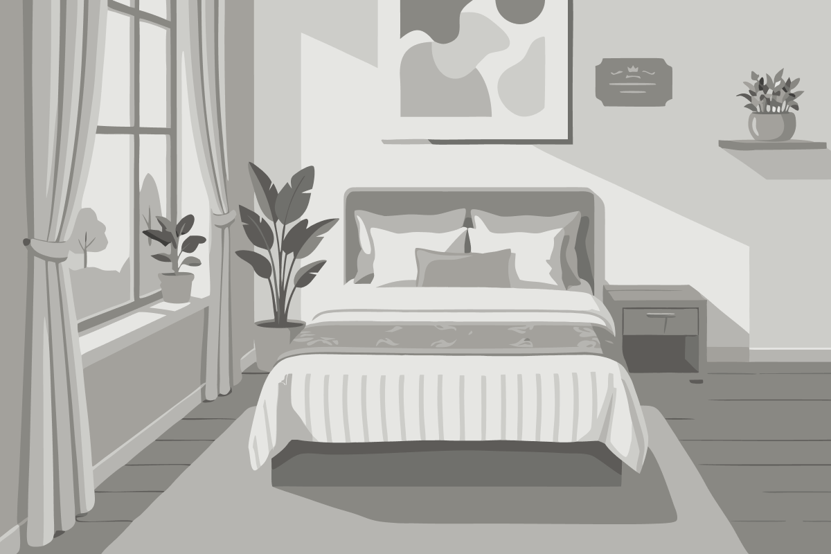 Bett im Doppelzimmer mit Gemeinschaftsbad